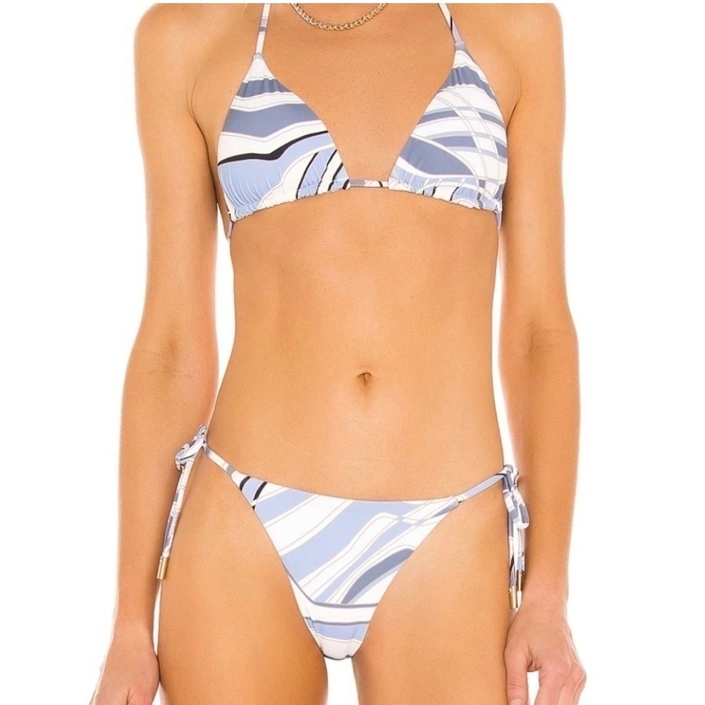 Cult Gaia Estella Bikini Bottom Blue Wave Abstract Print Side Tie Medium NEW - Picture 15 of 16